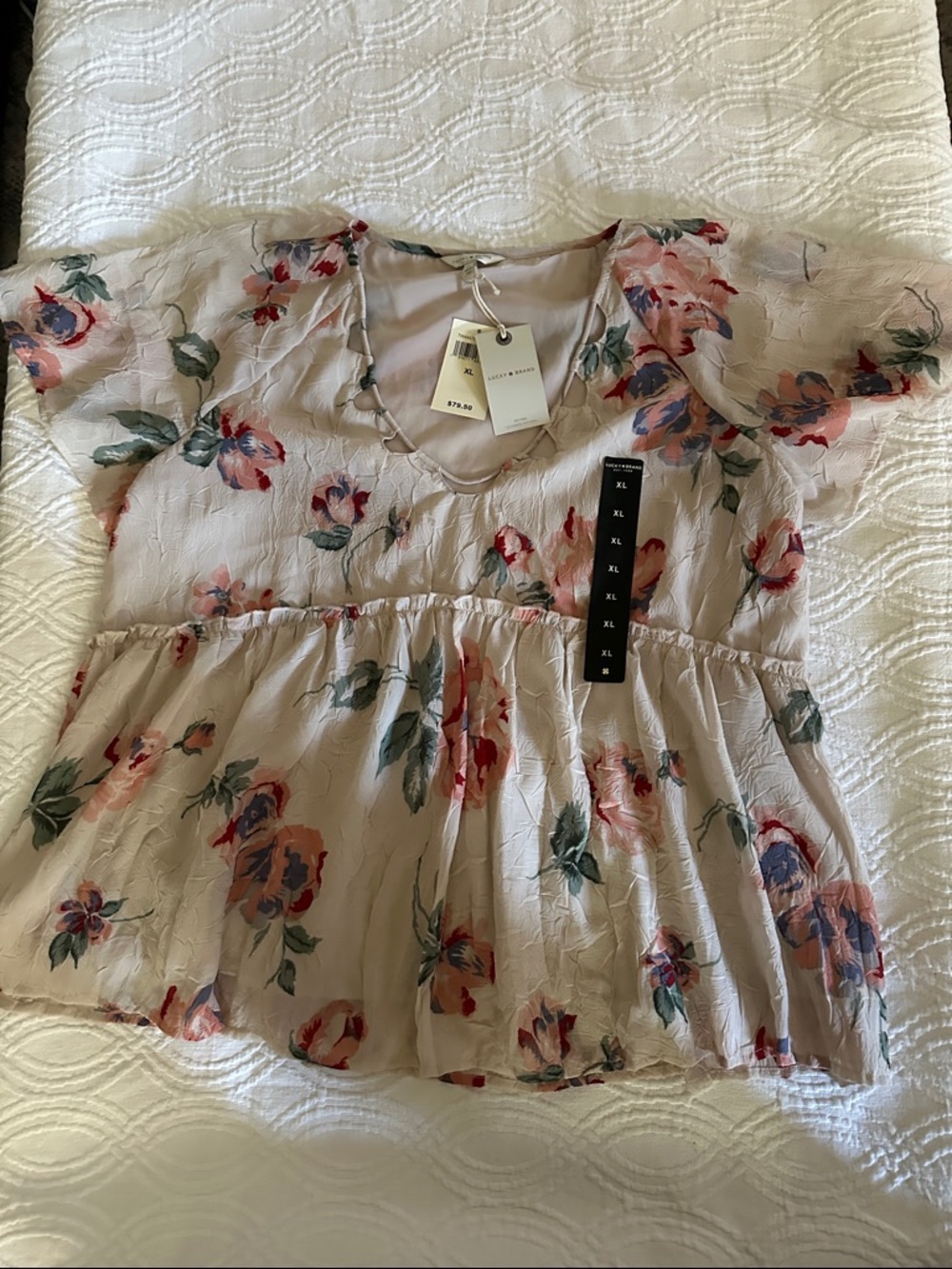 Lucky Brand Blush Floral Peplum Top